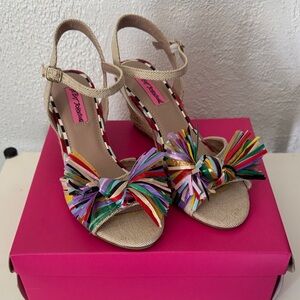 Betsey Johnson Gold Sandals with Multicolor Tassels